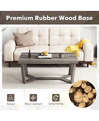 Gymax Coffee Table Solid Rubber Wood Center Table With Cross-Shaped Base Accent Table