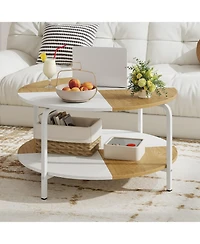 Gymax 2-Tier Round Coffee Table With Storage Shelf Metal Frame for Living Room Apartment
