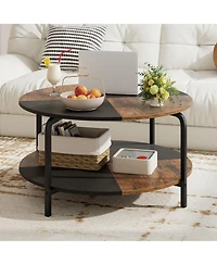 Gymax 2-Tier Round Coffee Table With Storage Shelf Metal Frame for Living Room Apartment