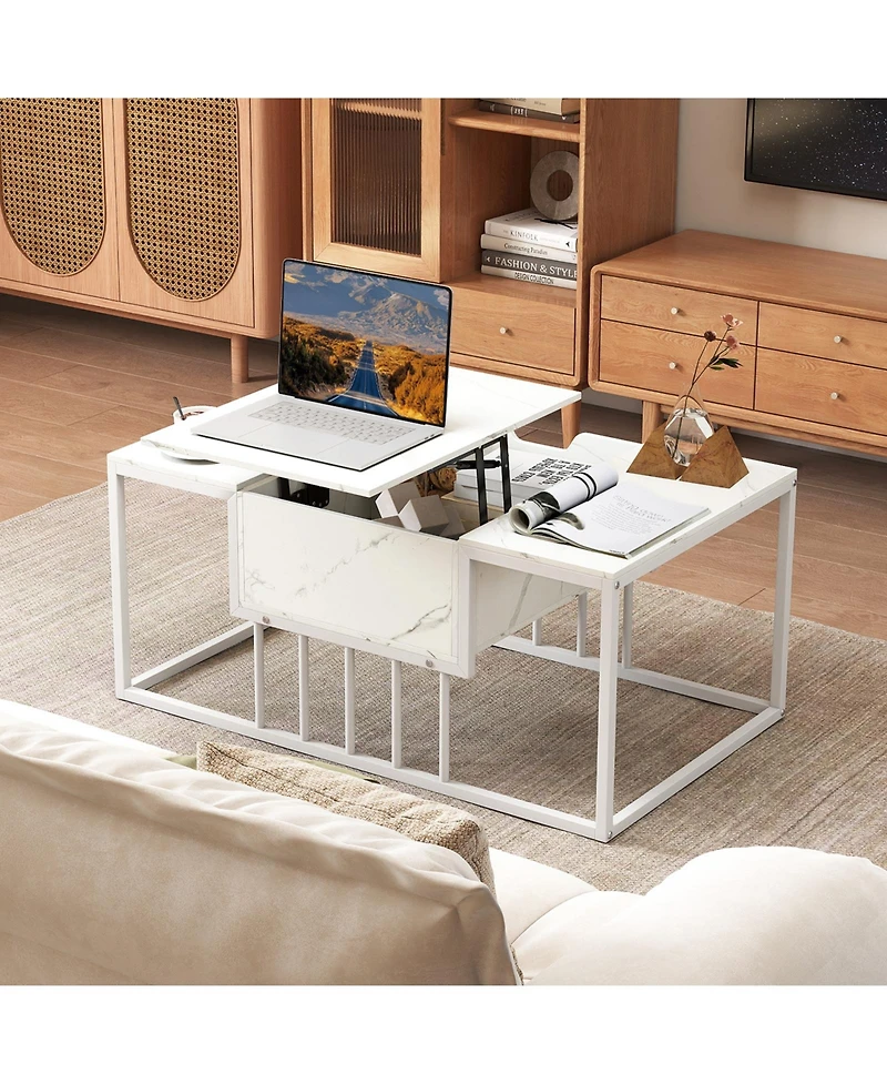 Gymax Lift-Top Coffee Table With Hidden Storage and Heavy-Duty Metal Frame for Living Room