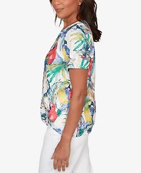 Alfred Dunner Petite Parrot Tropical Beaded Neck Top