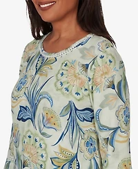 Alfred Dunner Petite Indigo Girls Bold Meadow Floral Knit Top
