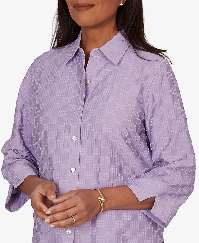 Alfred Dunner Petite Grand Bazaar Box Textured Button-Front Top