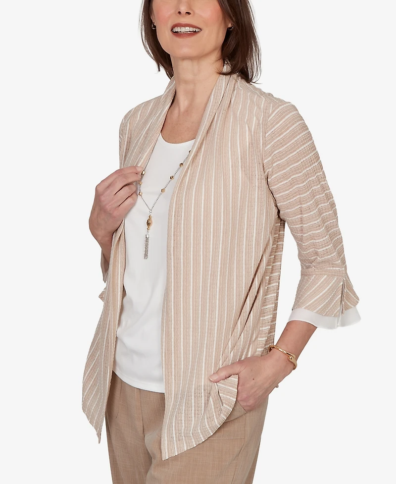 Alfred Dunner Petite Grand Bazaar Vertical Stripe Two-In-One Top with Necklace