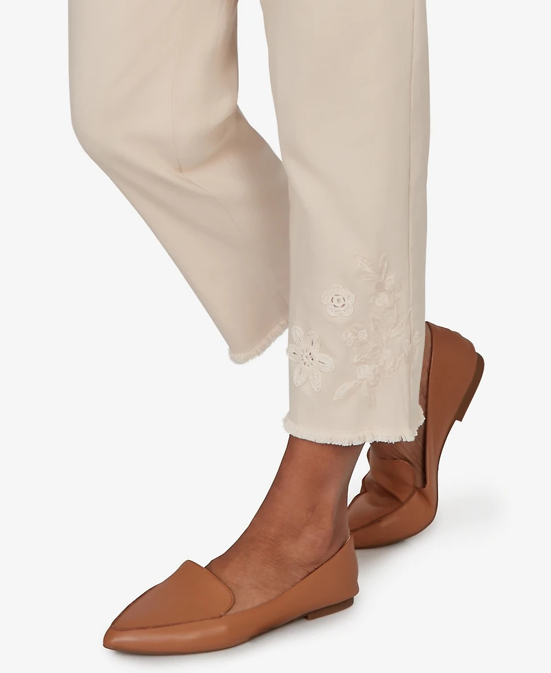 Alfred Dunner Petite Camden Market Tonal Floral Applique Ankle Pants