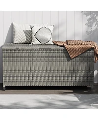 homfan Large Outdoor Storage Box with Wheels and Handles Waterproof Pe Rattan Deck Chest Spacious Weatherproof Bin for Garden, Balcony, Porch