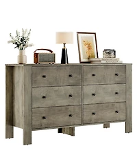 homfan Wide 6 Drawer Dresser for Bedroom - Modern Wooden Chest with Deep Storage Drawers, Metal Knobs Ideal Kids Room, Entryway, Hallway