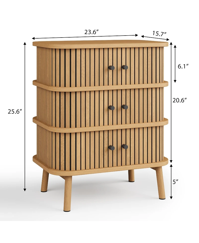 homfan Modern 3 Drawer Dresser for Bedroom - Spacious Wooden Storage Chest with Sleek Design - Ideal for Clothes and Organizing