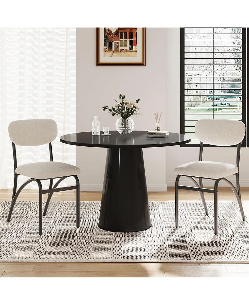 homfan Modern Boucle Dining Chair Set - Upholstered Lambswool Fabric - Armless Minimalist Design - Metal Legs - Stackable, Set of 4