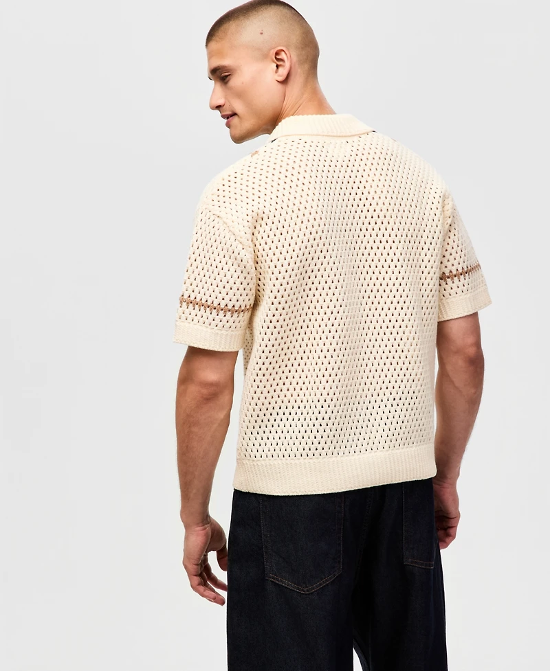 Mode of One Men's Relaxed-Fit Textured Short-Sleeve Sweater, Macy's Exclusive