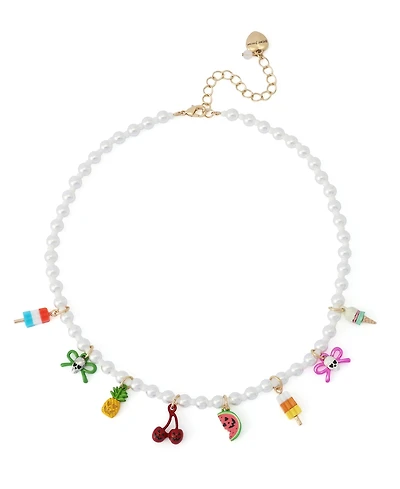 Betsey Johnson Faux Imitation Pearl Spooky Summer Charm Bib Necklace