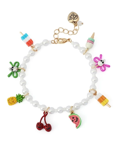 Betsey Johnson Faux Imitation Pearl Spooky Summer Mixed Charm Bracelet