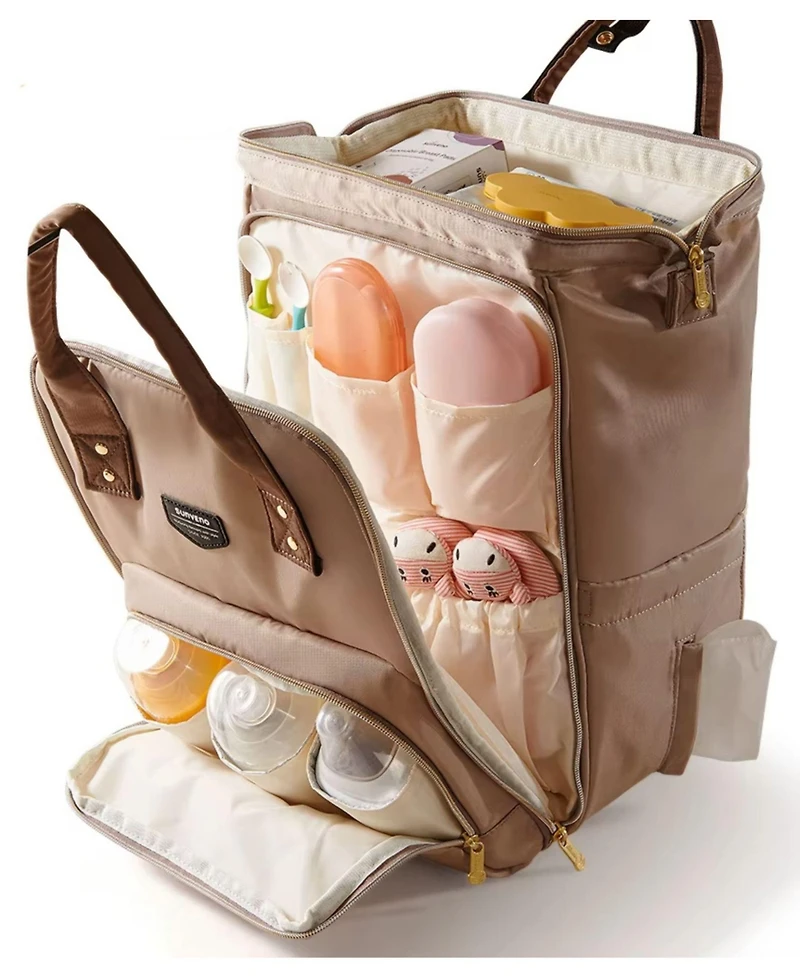 Sunveno Open-Wide Frame Diaper Backpack with Insulated Bottle Pockets and Changing Pad