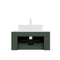 Sillysis Light Green Wall Mounted Bathroom Vanity with Ceramic Sink, Plywood Cabinet, Soft Close Striped Drawer, Pre-assembled