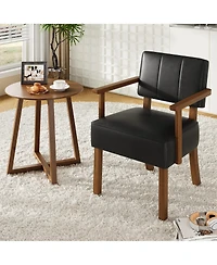 homfan Set of 2 Mid Century Modern Dining Chairs - Linen Upholstered Armchairs Plain Wood Frame Classic Vertical Stripe Design