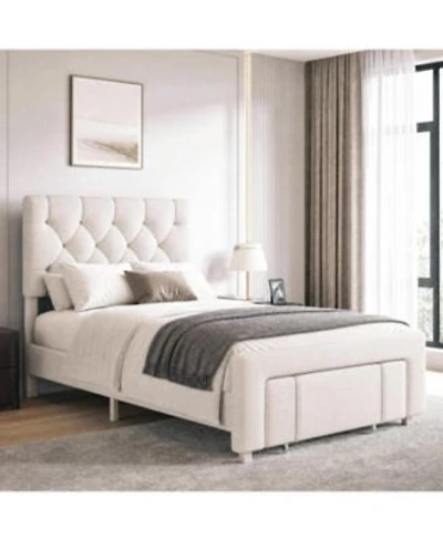 Homfan Upholstered Platform Bed With Padded Headboard Wood Slats 2 Storage Drawers No Box Spring Needed Twin Or Queen.