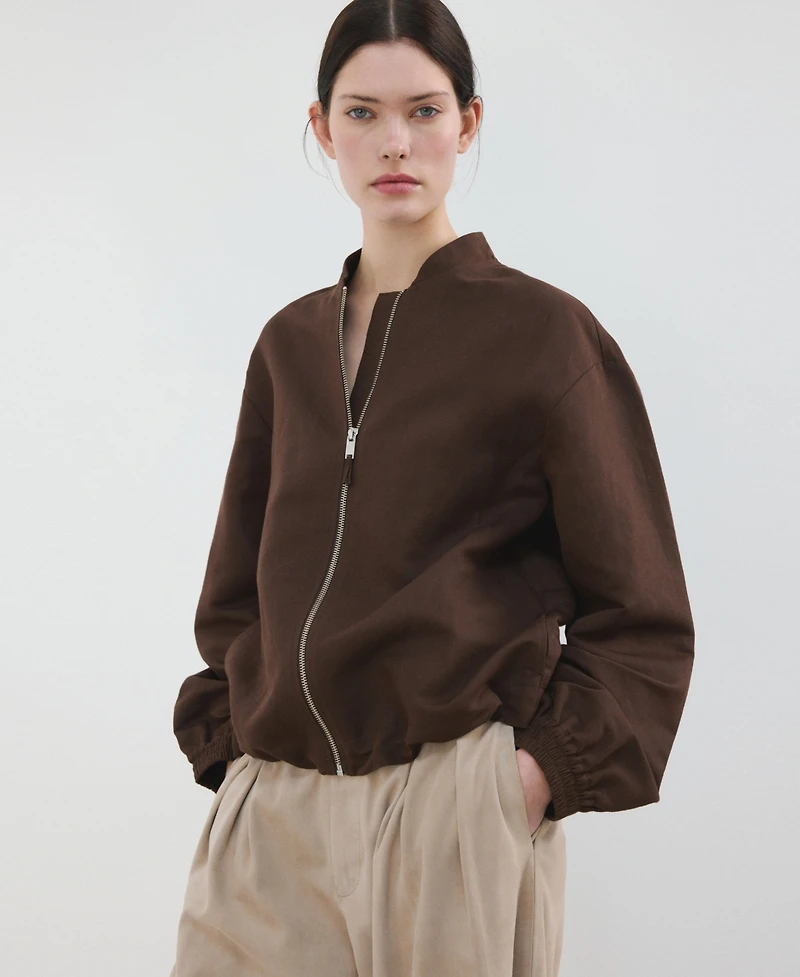 Mango Women's Linen Bomber Jacket