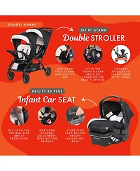 Baby Trend Sit N' Stand Double Stroller with Ez-Lift Plus Infant Car Seat, Khaki