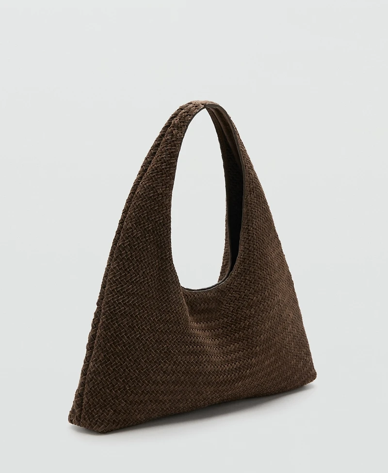 Mango Women's Braided Leather Shoulder Bag