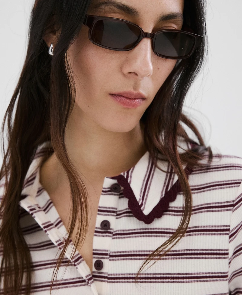 Mango Women's Striped Scalloped Polo Shirt