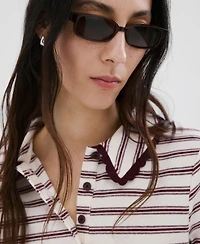 Mango Women's Striped Scalloped Polo Shirt