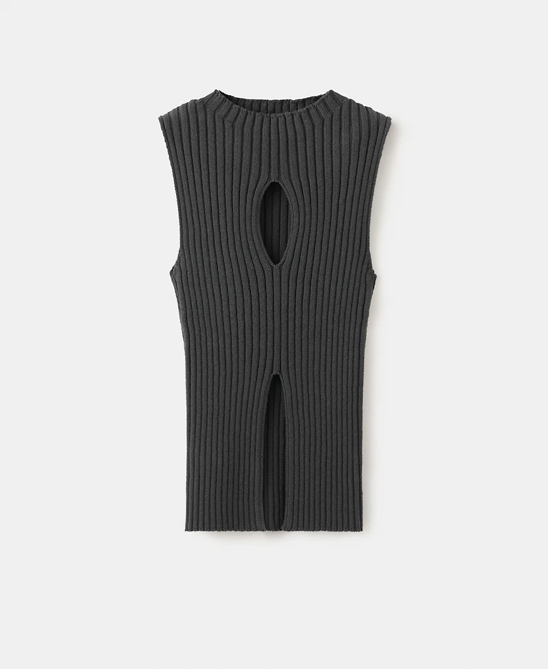 Mango Women's Slit Ribbed Top