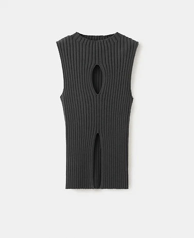 Mango Women's Slit Ribbed Top