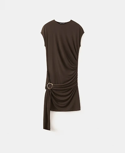 Mango Women's Ruched Bodice Brooch Dress