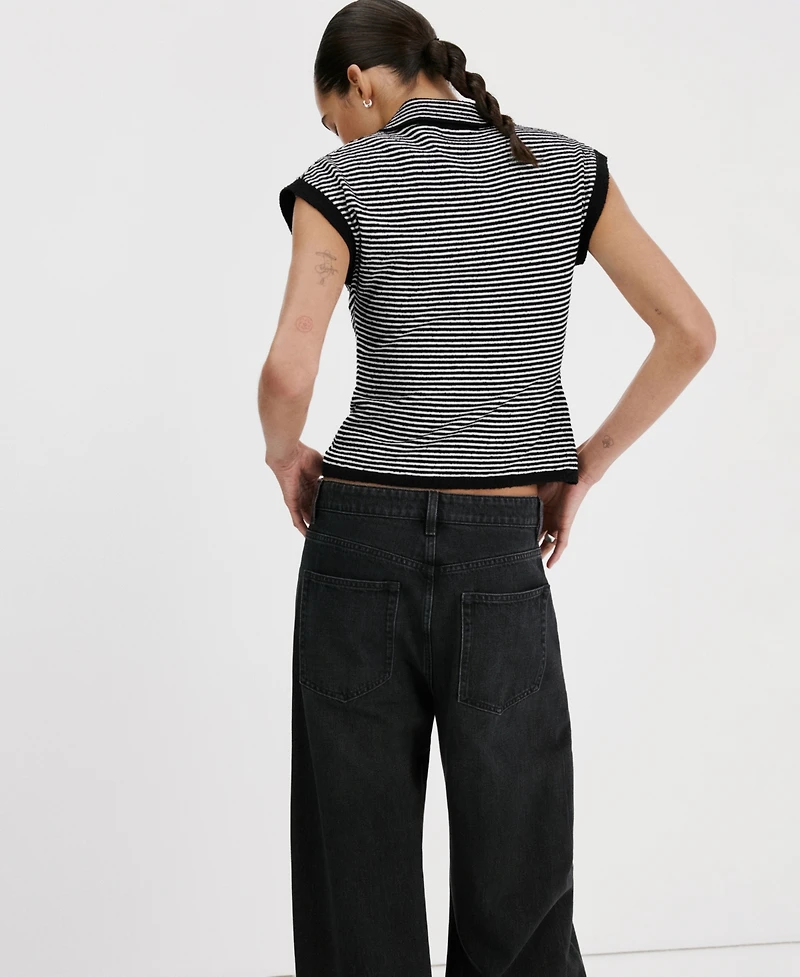 Mango Women's Striped Polo-Neck Sweater