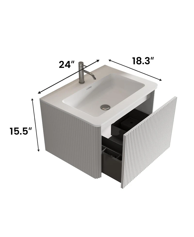 Sillysis 24'' Wall Mounted Bathroom Vanity with Integrated Ceramic Sink, Oak Floating without Faucet, Pre-assembled