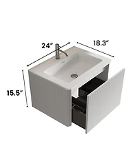 Sillysis 24'' Wall Mounted Bathroom Vanity with Integrated Ceramic Sink, Oak Floating without Faucet, Pre-assembled