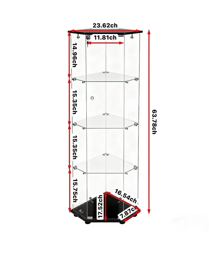 Streamdale Furniture 5-Sided Tempered Glass Corner Display Cabinet with Led Lights and Locks