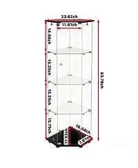 Streamdale Furniture 5-Sided Tempered Glass Corner Display Cabinet with Led Lights and Locks