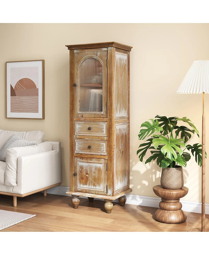 Streamdale Furniture Farmhouse Tall Narrow Storage Cabinet with 2 Drawers and 2 Doors