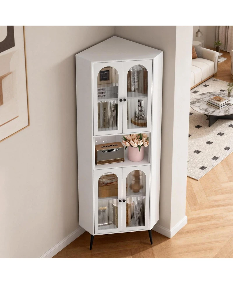 Streamdale Furniture 73 Inch Metal Corner Storage Cabinet with Adjustable Shelves