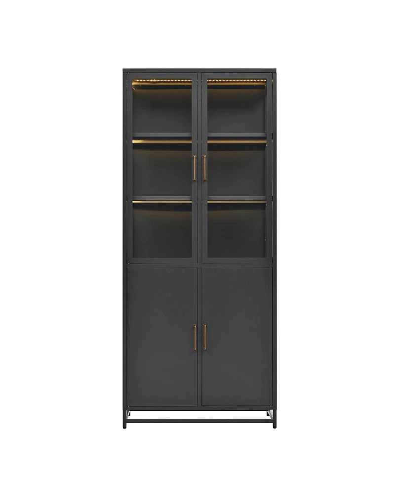 Streamdale Furniture 76.75 Inch Tall Glass Display Cabinet with Led Lights and Steel Frame