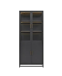Streamdale Furniture 76.75 Inch Tall Glass Display Cabinet with Led Lights and Steel Frame
