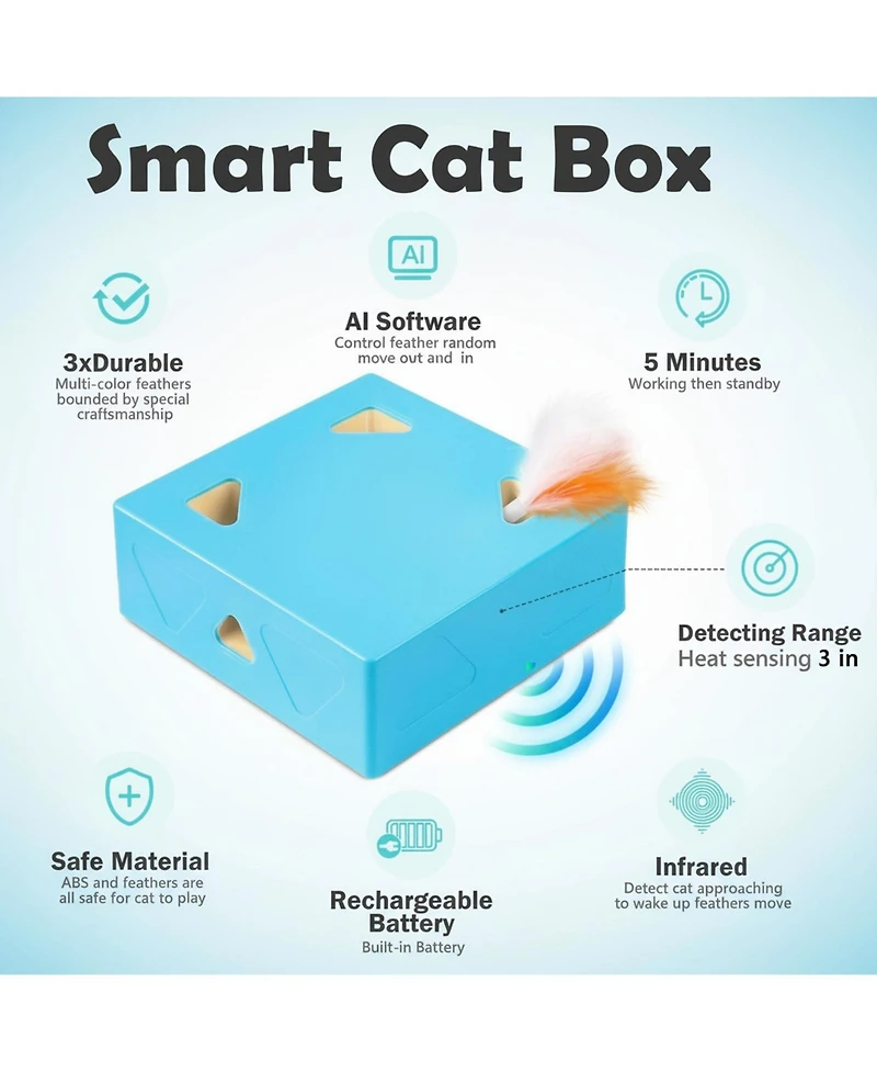 Aronkl 3-in-1 Automatic Cat Toys Upgrade Motion Activated Usb Rechargeable with Replaceable Attachments for Indoor Cats