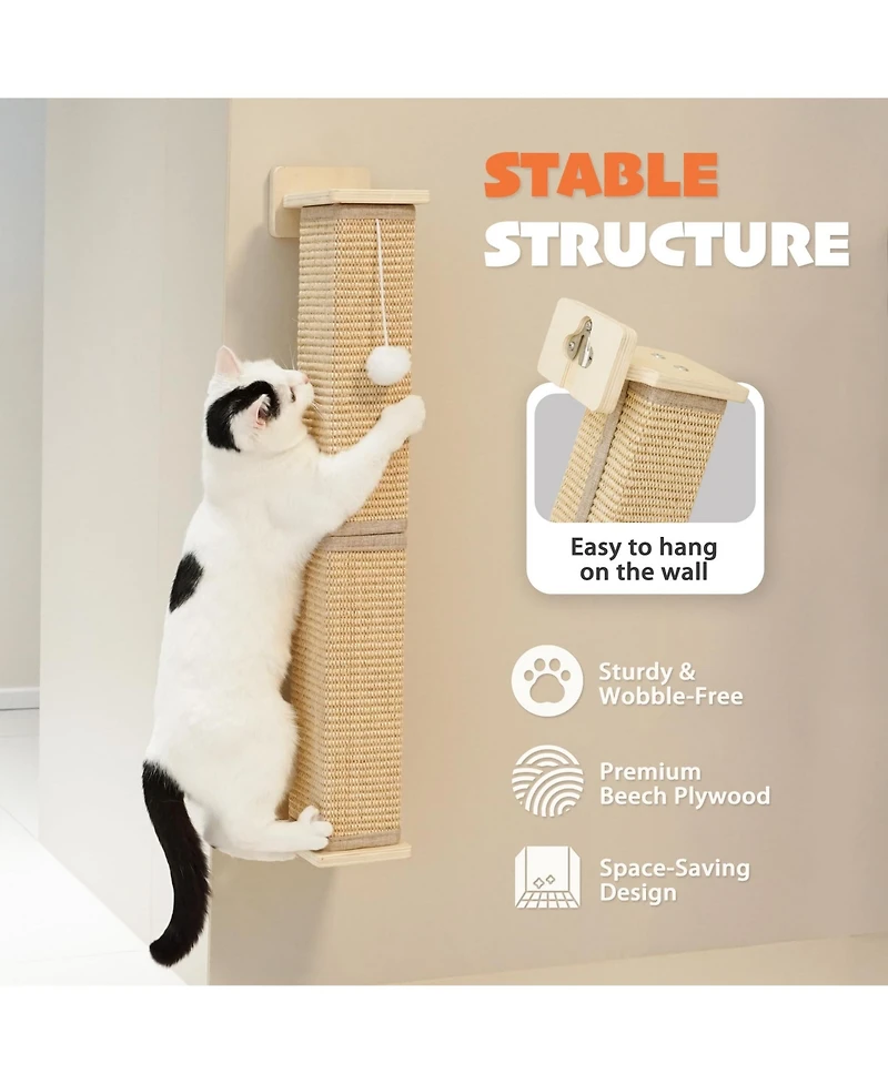 Aronkl Sisal Cat Scratcher with Ball Scratch Pad for Indoor Cats Easy Install Protect Furniture