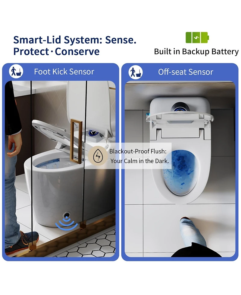 Casainc Ada Height Smart Commode with Foot Sensor, Led Display, Heated Seat, Night Light, Auto Flush