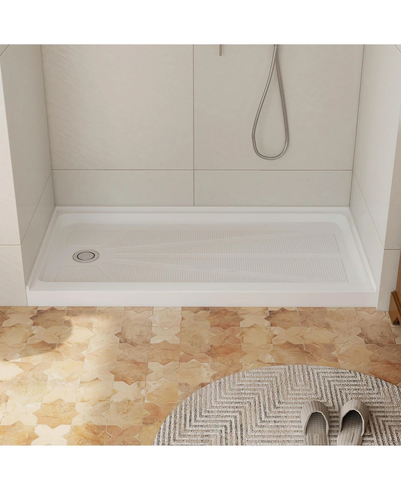 Casainc 60" W x 30" D Acrylic Single Threshold Shower Base, Alcove Pan with Slip-Resistant Surface