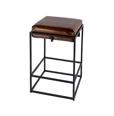 Butler Specialty 2Seat Height Leather and Iron Backless Counter Height Stool with Footrest