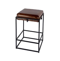 Butler Specialty 2Seat Height Leather and Iron Backless Counter Height Stool with Footrest