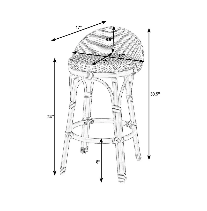 Butler Specialty Inez Seat Height Rattan Low Back Counter Stool