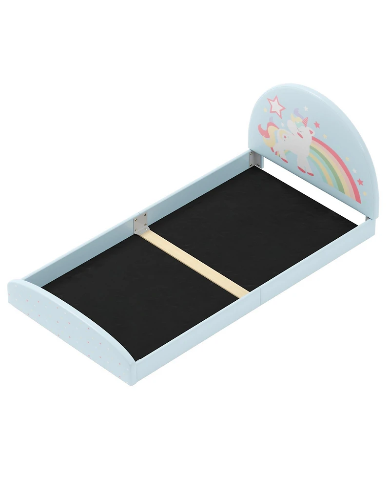 Slickblue Twin Kids Floor Bed with Upholstered Frame and Floor Mat