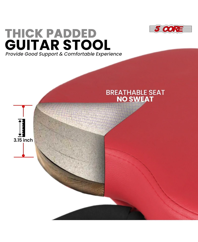 5 Core Guitar Stool 3.15" Padded Chair Foldable Heavy Duty Music Seat Built in Foot Rest Guitar Stand