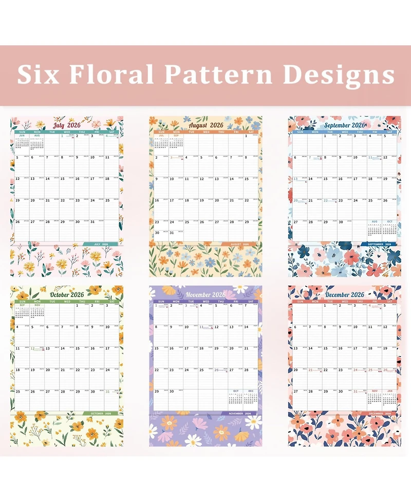 Gnuadz Wall Calendar 2026-2027 Storage Pocket Monthly Planner Stickers Artistic Floral