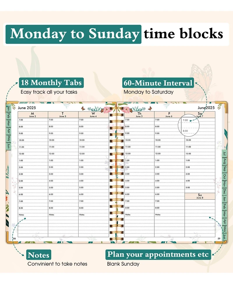 Gnuadz Planner 18 Month Weekly Monthly Daily Spiral Hardcover Agenda Organizer Tabs Calendar Tree 2026-2027