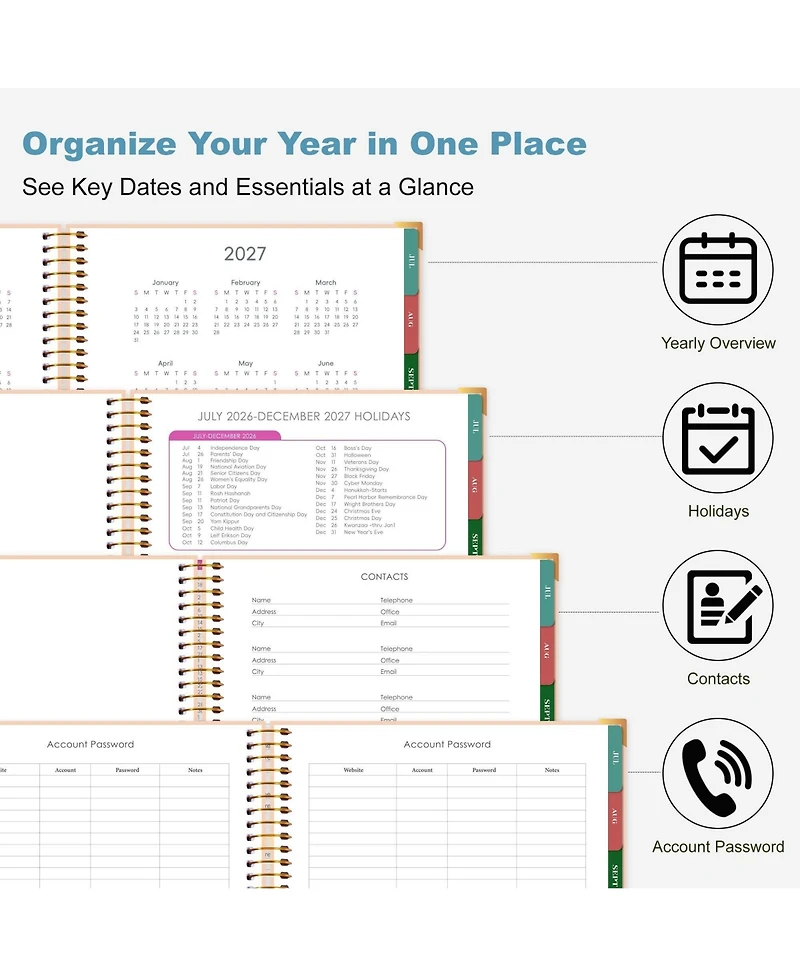 Gnuadz Planner 2026-2027 Marble Calendar Spiral Agenda