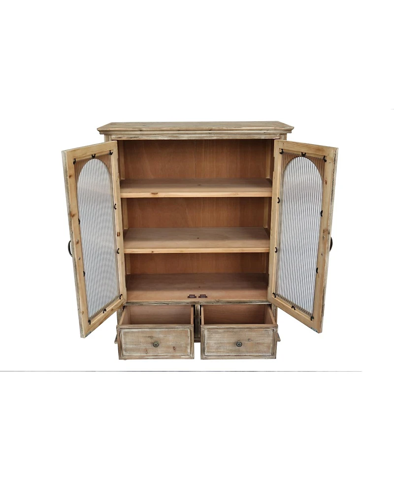 Streamdale Furniture Farmhouse Distressed Wood Kitchen Pantry Cabinet with Glass Doors and Drawers